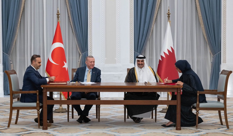 Amir HH Sheikh Tamim bin Hamad Al Thani and the President of Republic of Turkiye HE Recep Tayyip Erdogan